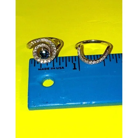 Na Hoku 14K Gold Fancy Blue Diamond Halo Engagement Ring & Wedding Band Set - Picture 6 of 15